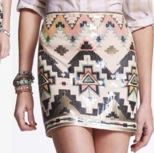 EXPRESS Multicolor Sequined Aztec Mini skirt XS